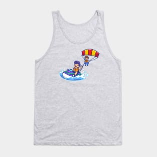 Cute People Playing Parasailing With Speed Motorboat Tank Top